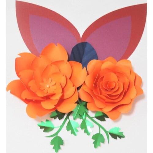 DIY Giant Paper Flowers Artificial Rose Fleurs Artificielles Backdrop 2pcs+ 3 Leave + 2 Ears Wedding Nursery Decor Themed Party