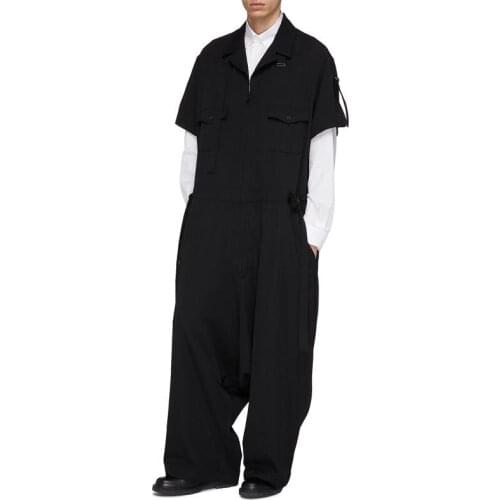 Mens Jumpsuit short sleeve overalls pants Jumpsuit casual loose big tide male and young people