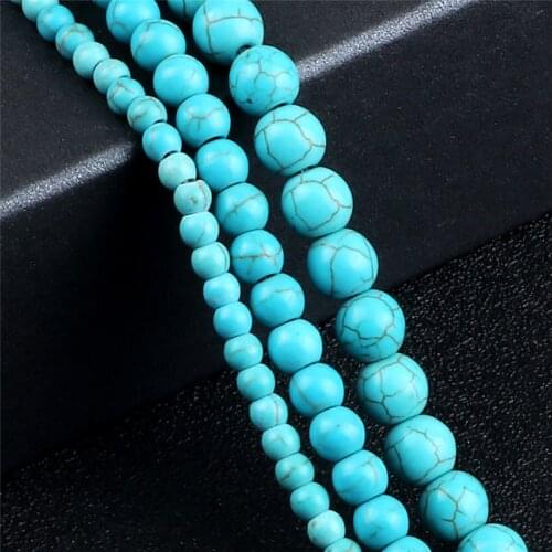 DIY Blue Turquoises Natural Stone Round Loose Beads For Handmade Jewelry Making 10mm/8mm/6mm Spacer Beads Handicraft Accessories