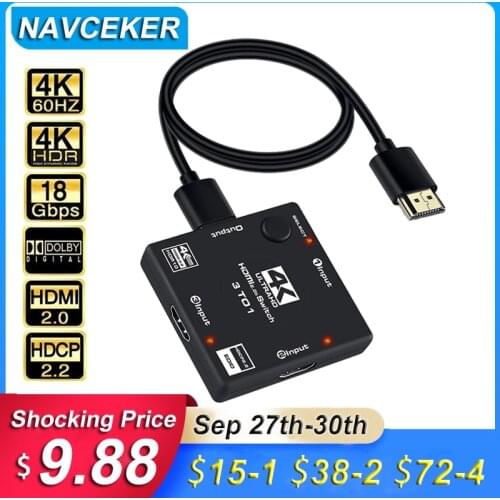 2020 Best HDMI Switch 4K 60Hz HDMI Switcher 3 Ports HDMI Switch Adapter 3 in 1 out HDMI Switch 2.0 Converter For PS4 Pro TV BOX
