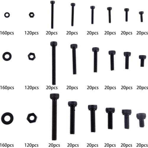 M2 M3 M4 Alloy Steel Hexagon Hex Socket Head Cap Bolts Screws Nuts Washers Assortment Kit Box
