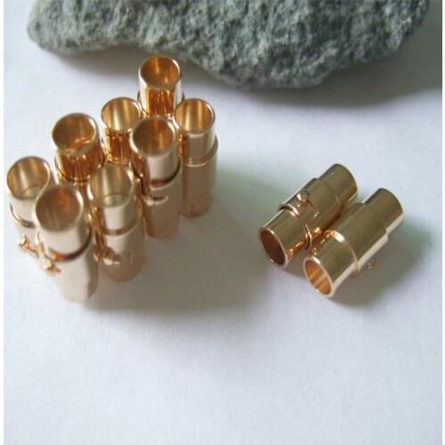 5pcs KC Gold Tone 5mm Hole Barrel Magnetic Clasp With Safe Lock For Round Leather Cord DIY Jewelry Necklace Bracelet Finding