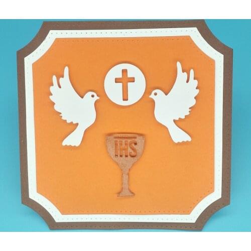 2 pigeons, goblet, cross, IHS metal cutter mold scrapbook photo album greeting card decoration DIY handmade art