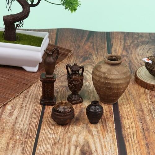 1pc 1:12 scale Handcrafted Doll House Miniature Vintage Ceramic Flowerpot Vase Jar Dolls House Accessories