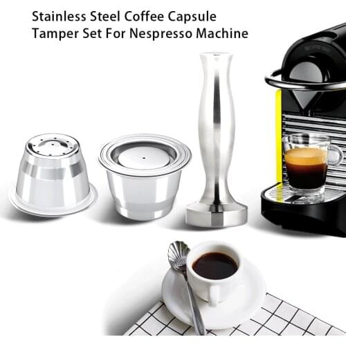 Refillable Reusable Coffee Capsula Nespresso Coffee Capsule Tamper Brush Spoon Filter Pod Set For Original Line Siccsaee Filters