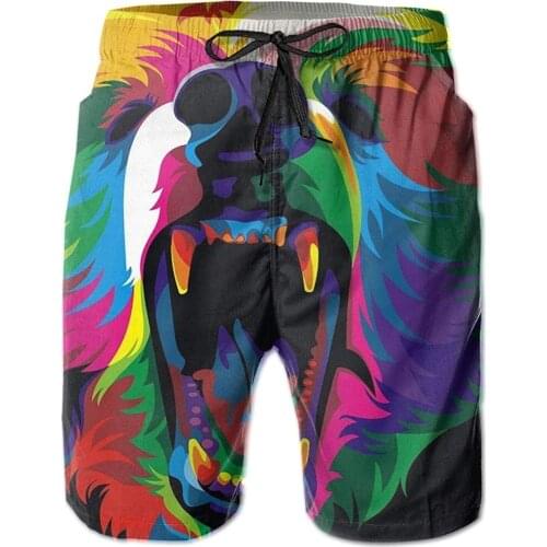 Mens Swim Trunks Bear-Tie-Dyes Swimtrunks Swimwear Drawstring Elastic Surfing Summer Beach Shorts With Pockets