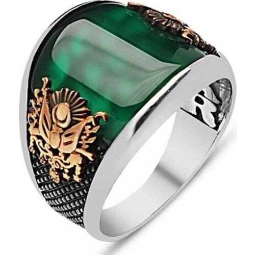 925 Sterling Silver Turkish Handmade Jewelry Emerald Mens Ring
