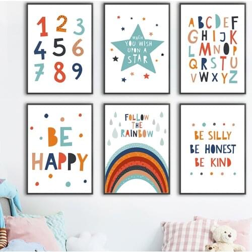 ABC Letter Number Star Rainbow Nursery Wall Art Canvas Painting Nordic Posters And Prints Wall Pictures For Kids Room Home Decor
