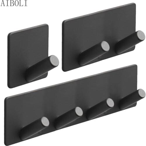 Black Adhesive Wall Hooks Heavy Duty Drill-free Wall Hangers for Clothes Keys Kitchen Bathroom Tools Holder