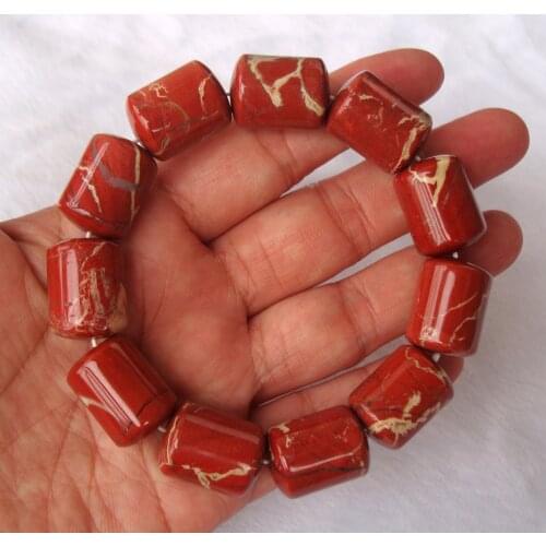 Natural South Africa Red Jasper Cylindri Shape Beads Bracelet Women Man Jewelry Accessories Weddings Parties Birthday Gift