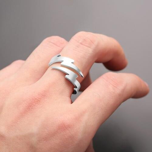 Stainless Steel Rings for Women Girls Lightning Symbol Ring Jewelry Party Gift Female Adjustable Finger Rings Gold Color
