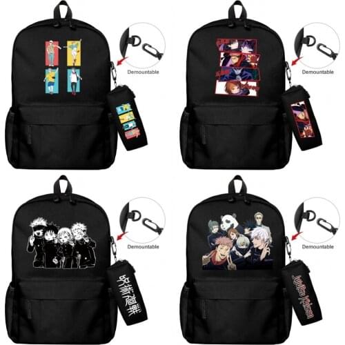 Jujutsu Kaisen Nylon Knapsack Pencil Case 2pcs/set Zipper Backpack Casual Student Travel Schoolbag Laptop Bag Boys Girls Bookbag