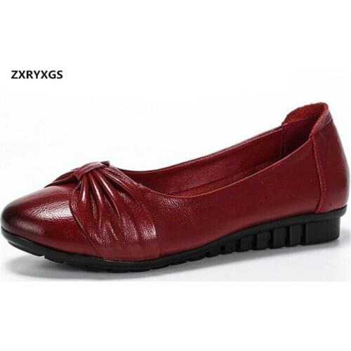 2020 New Spring Autumn Genuine Leather Shoes Elegant Fashion Shoes Women Flat Shoes Soft Sole Non-slip Comfortable Casual Shoes