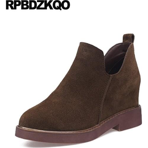 Shoes 2017 Pointed Toe Casual Winter Brown Short Ankle Suede Side Zip Boots Autumn Booties Platform Ladies Chinese New Female