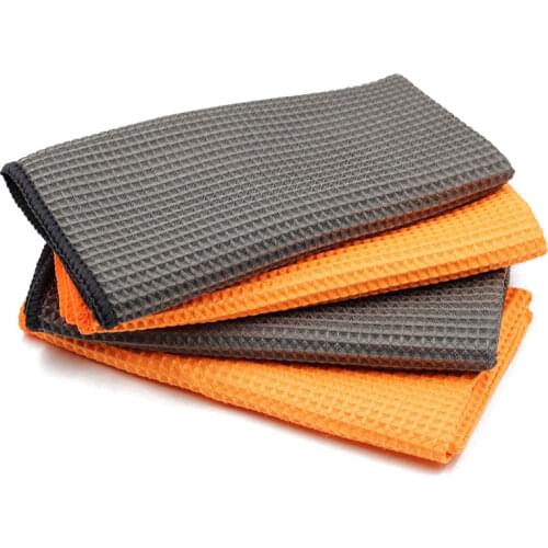 2PC Car Wash Towel Glass Cleaning Water Drying Microfiber Window Clean Wipe Auto Detailing Waffle Weave for Kitchen Bath 40*40cm