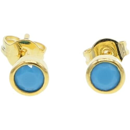 Single stone stud earrings blue clear zirconia Gold filled fashion jewelry Blue turquoises stone minimal earrngs for girl