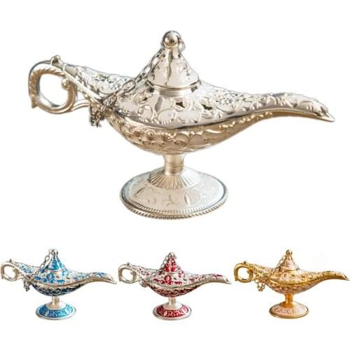 Retro Metal Carving Aladdin Lamp Statue Aluminum Alloy Home Decoration Collection Save Collection Art Craft Gift