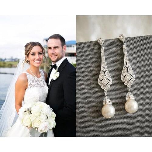 Luxury Bridal Wedding Pearl Drop Dangle Earrings Vintage Style Old Hollywood Wedding Jewelry Earrings for Women Jewelry