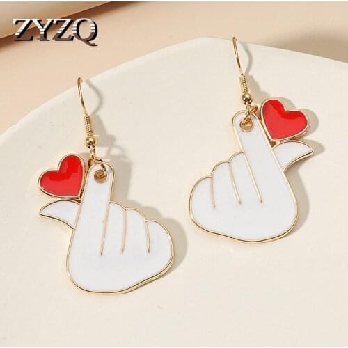 ZYZQ 2021 Creative Metal Dripping Red Heart-shaped Drop Earrings Cute Cartoon Earrings For Women Romantic Gift Jewelry