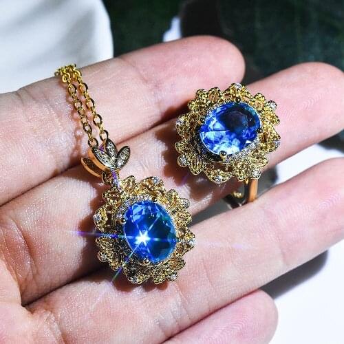 925 Sterling Silver Oval Trendy Sets for Women Charm Earrings Luxury Wedding Necklaces Engagement Statement Christmas Jewelry