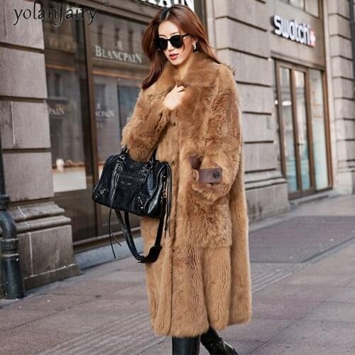 Natural Real Fur Coat Female Jacket Winter Coat Women Clothes 2020 Genuine Leather Jacket Korean Double-faced Fur Long LJ99203