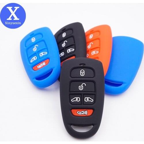 Xinyuexin Shell Skin Jacket Remote Smart Key Silicone Case for Hyundai Entourage Kia Sedona 5 Buttons Smart Keyless Entry Fob