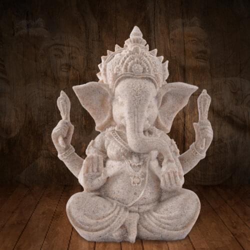 Indian Buddha Ganesha Statue Craft Figurine Sculpture Fengshui Natural Sandstone Home Office Decoration Gift Dropshipping
