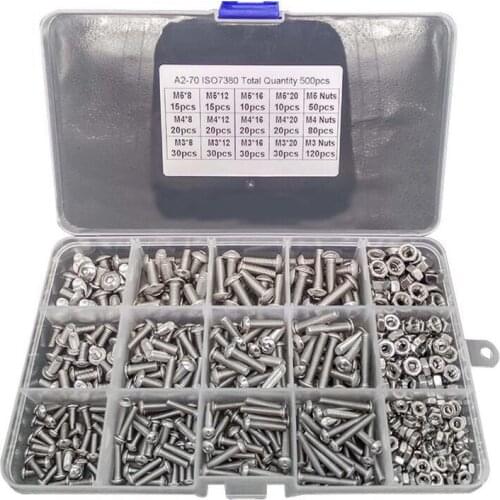 Truss Screw Hex Socket Screw Nut Combination Suit M3 M4 M5 304 Stainless Steel Pan Screw Nut Hardware 500 Grain