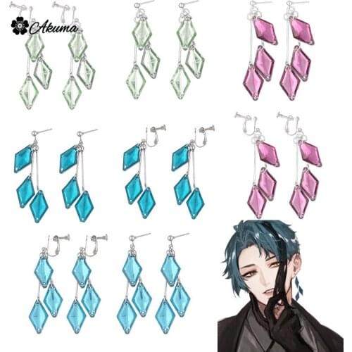 Game Twisted-Wonderland Floyd Earrings Geometric Acrylic Ear Clip Ear Pins Multicolor Optional Lady Glamour Jewelry Gift