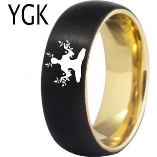 YGK Jewelry Yoga Meditation Design Matte Black Golden inside Tungsten Ring New Mens Wedding Engagement Anniversary Gift Ring