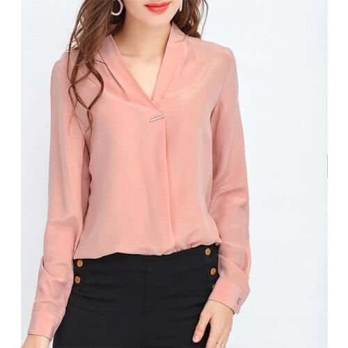 Korean 100% Silk Shirt Women Luxury Brand Autumn Spring Soie Soft Loose V-neck Silkki Blouse Silke Jedwab Seda Top