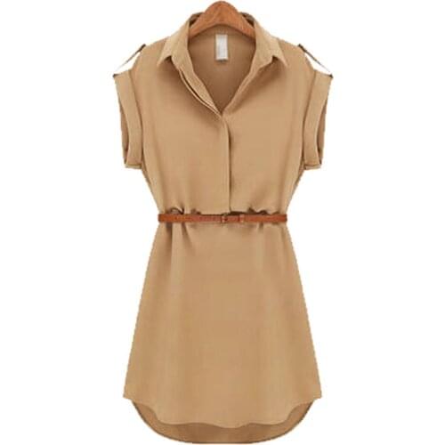 Women Summer Dresses 2021 AliExpress Summer European short-sleeve Loose Chiffon Mini Dress Belt Wholesale Vestidos WSP8021