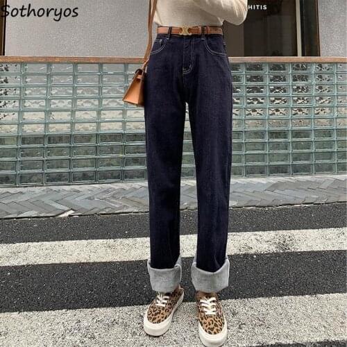 Plus Size 4XL Thicker Women Jeans Straight Korean Style High Waist Loose Solid Blue Elastic All-match Leisure Chic Bottom Female
