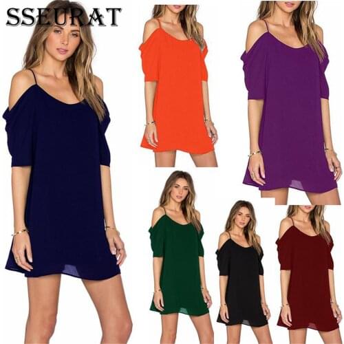 SSEURAT 2021 New Women Sexy Short Sleeves Casual Off Shoulder Chiffon Party Evening Club wear Short Mini Dress