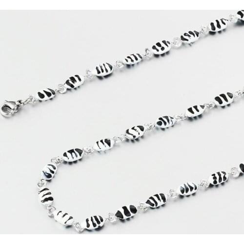 Women Evil Eye Necklace Turkish Statement Stainless Steel Chain Enamel Geometric Round Black White Beaded Necklaces Collier