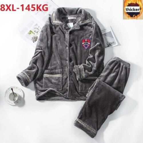 Winter Men Thick Flannel Pajamas Sets fleece Warm sleepwear plus size 7XL 8XL home Pijamas oversize underwear Suit Homewear 58