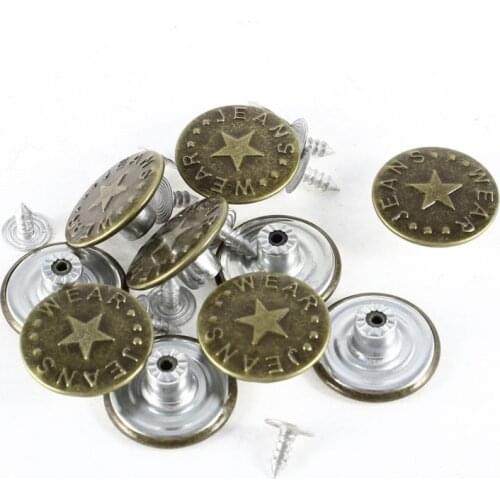 10 Pcs Star Prints Denim Jacket Jeans Metal Tack Button Bronze Tone