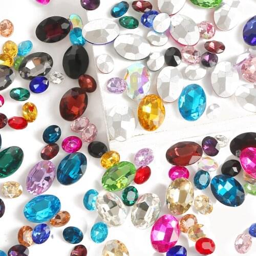 5-50pcs Multicolor Pointback Oval Faceted Acrylic Craft Art DIY Gems Rhinestone Strass High Shine Nail Art Stones