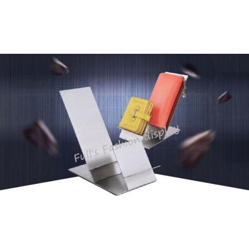 5pcs Free shipping high quality 2 Tier matte stainless steel wallet display holder phone/ jewelry / purse display stand rack