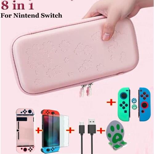 8 in 1 Sakura Portable Travel Storage Bag For Nintendo Switch Game Console Shell Cover Shoulder Strap Lanyard Protective Case