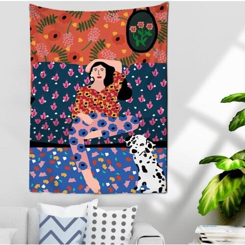 Abstract Minimalist Tapestry Vintage Girl Wall Hanging Art Canvas Painting Mandala Hand Wash Nordic Wall Cloth