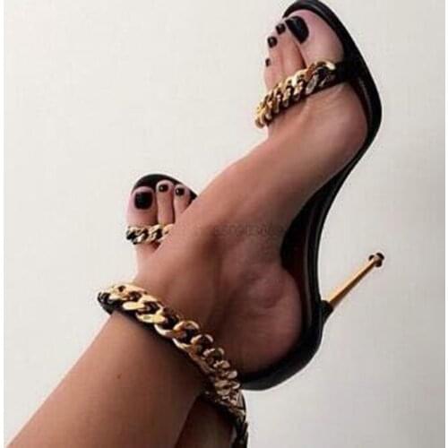 New Design Gold Chain Design High Heel Sandals Ankle Gold Chain Wrap Stiletto Heel Sandals Formal Dress Shoes Evening Shoe