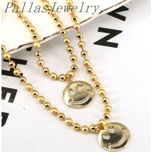 5Pcs 2021 Fashion Simple Smiley Face Gold Color Bead Chain Necklace For Women Girls Luxury Gift For Her