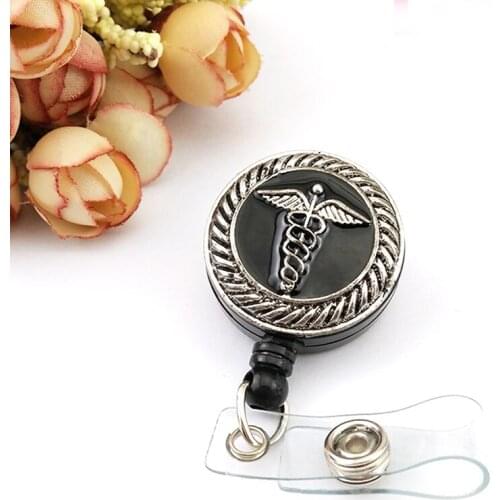 50/100pcs/lot fancy black enamel angel wing medical symbol ID Badge holder/Reel for nurse doctor gift