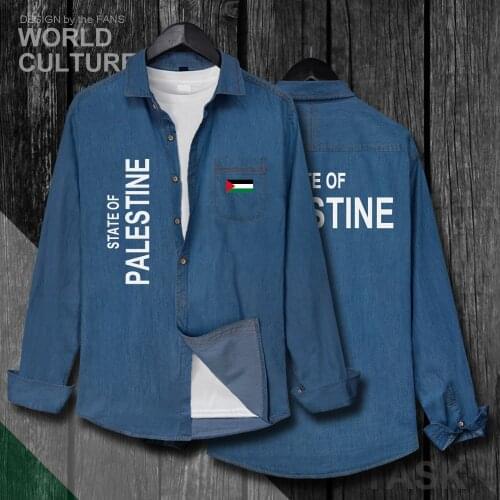 State of Palestine Palestinian PS PSE Men Spring Autumn Jeans Shirt Cotton Turn-down Collar Long Sleeve Casual Cowboy Flags Coat