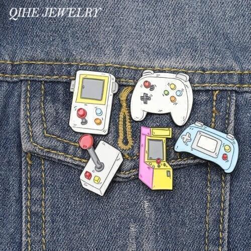 QIHE JEWELRY Arcade Enamel Pin Tabletop Bartop Game Lapel Pins Retro Video Game Badges Console Controller Gameboy Gifts