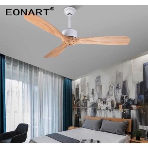 EONART 52 Inch solid wood dc ceiling fans for home wooden blade wooden decoration with remote control ceiling fan without lamp