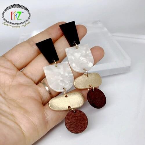 F.J4Z New Women Geometric Earrings Fashion Acrylic Wood Alloy Long Dangle Earrings Lady Party Earring Jewelry Dropship