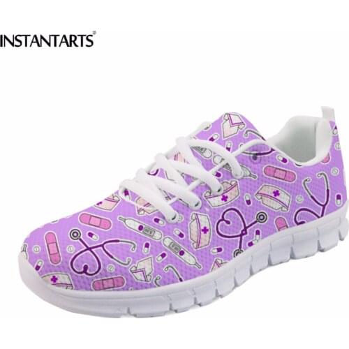 INSTANTARTS Cute Nurse Purple Print Women Mesh Lace-up Sneakers Shoes Comfortable Nursing Casual shoes Youth Girl Tenis Feminino