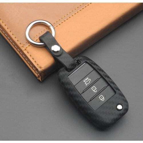 Bilchave 3/4 Buttons Carbon Fiber Silicone Remote Key Case Cover Fob For KIA Rio Sportage Ceed Sorento Cerato K2 K3 K4 K5